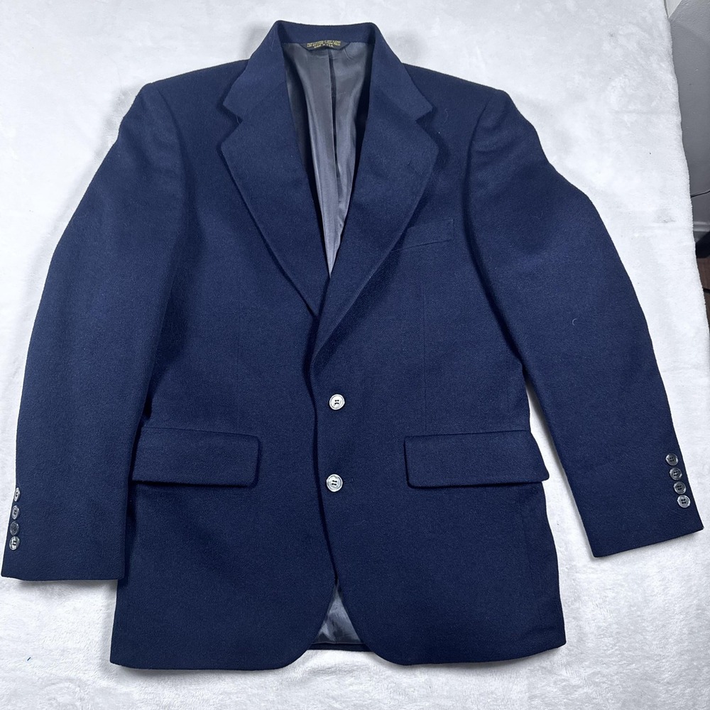 Vintage Embassy Square Blazer Mens‎ 46 Navy 100% Camel Hair Sport Coat USA 80s